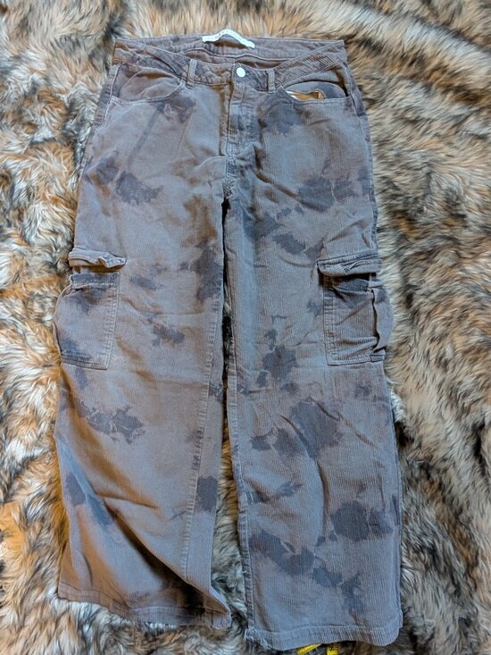 Tinseltown Denim - Tinsel Town Gray Tie Dye Wide Leg Corduroy Cargo Pants Size 11